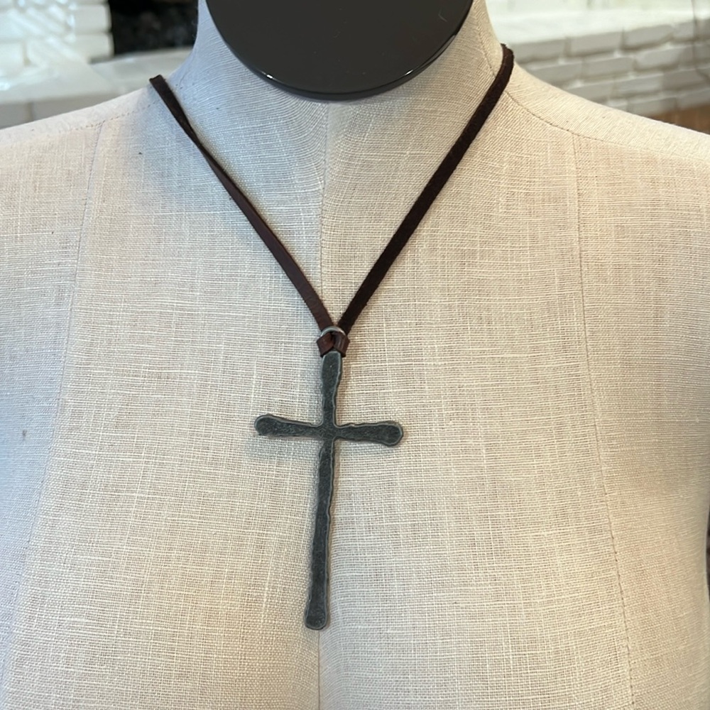 Large silver cross on leather necklace-the jewelry junkie